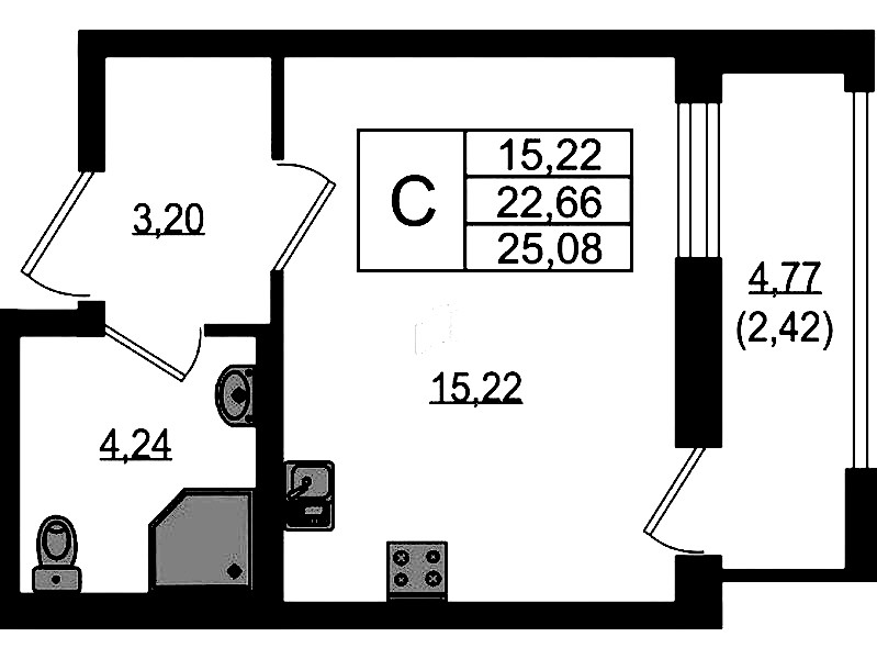 Квартира студия 25.08 м², 22/23 эт., ЖК «Южная Нева»